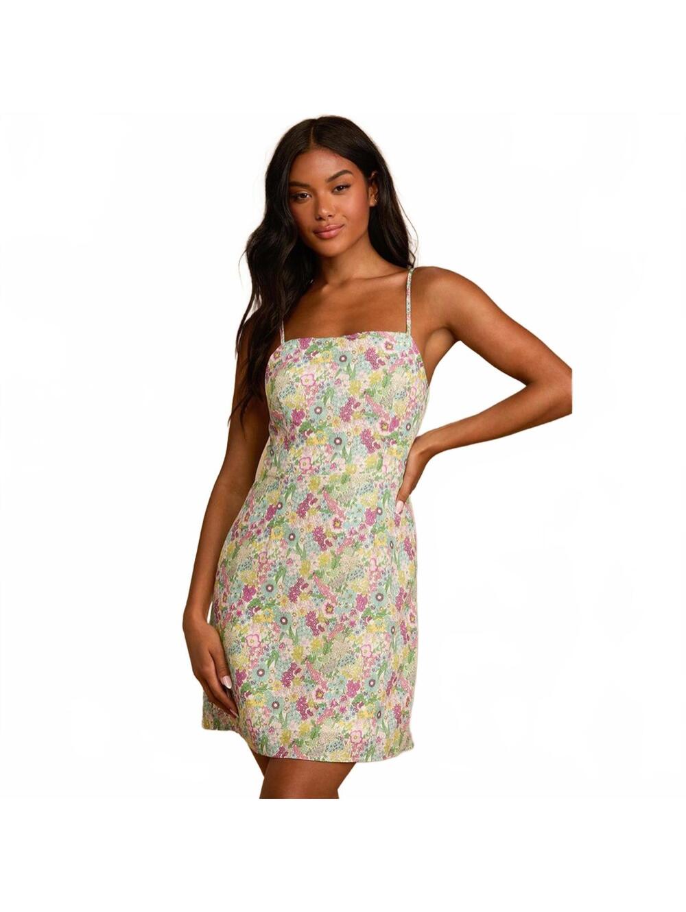 Lulus The Perfect Date White Retro Floral Sleeveless Mini Short Dress Size Small